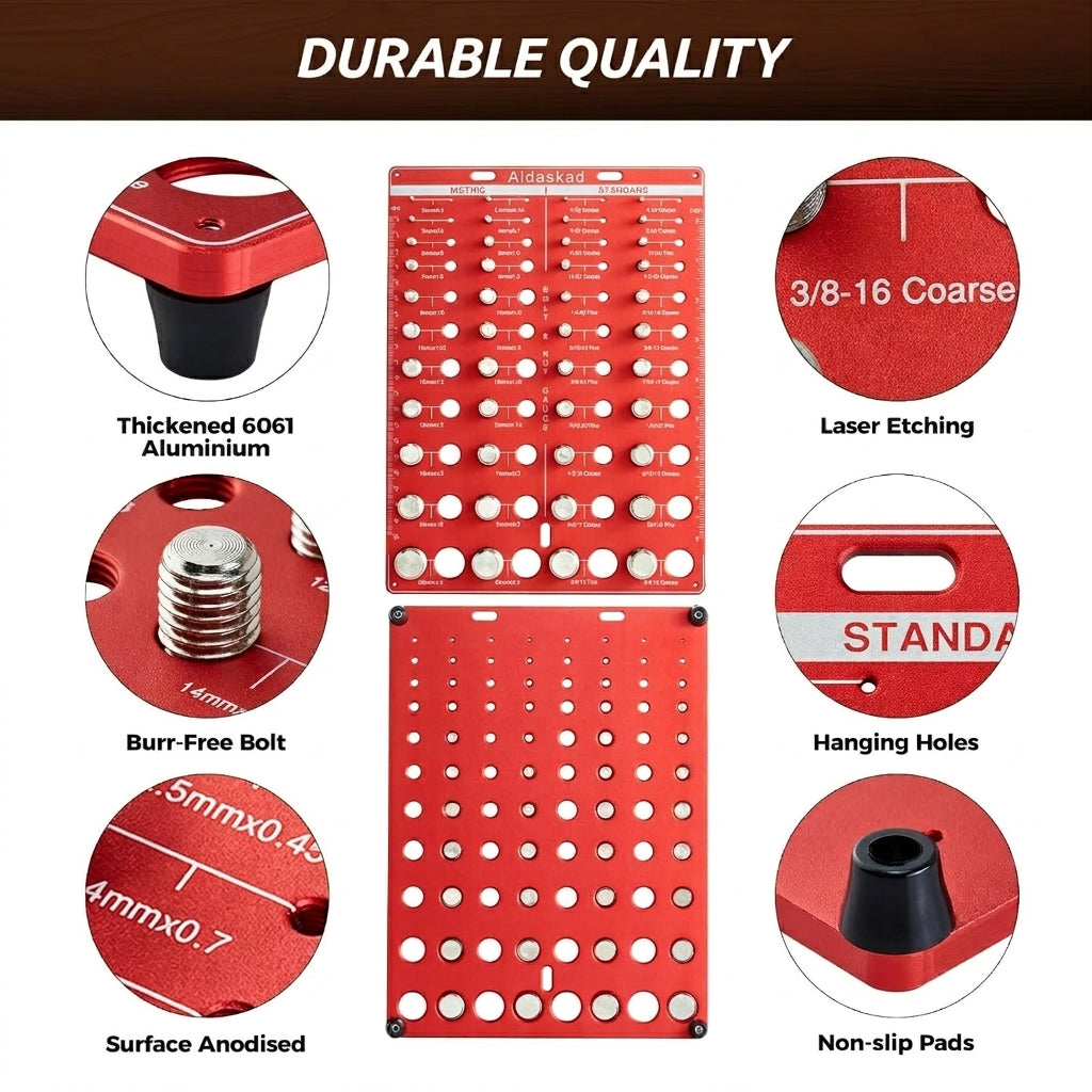 ALDASKAD 44-Size Nut & Bolt Thread Checker Board with Optimized Spacing