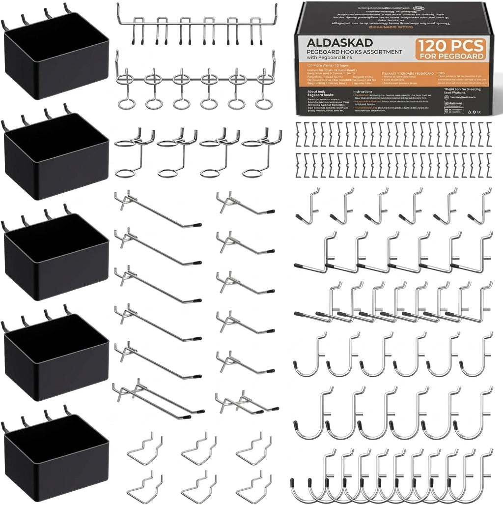 ALDASKAD 120-Piece Pegboard Hooks & Bins Organizer Accessory Kit