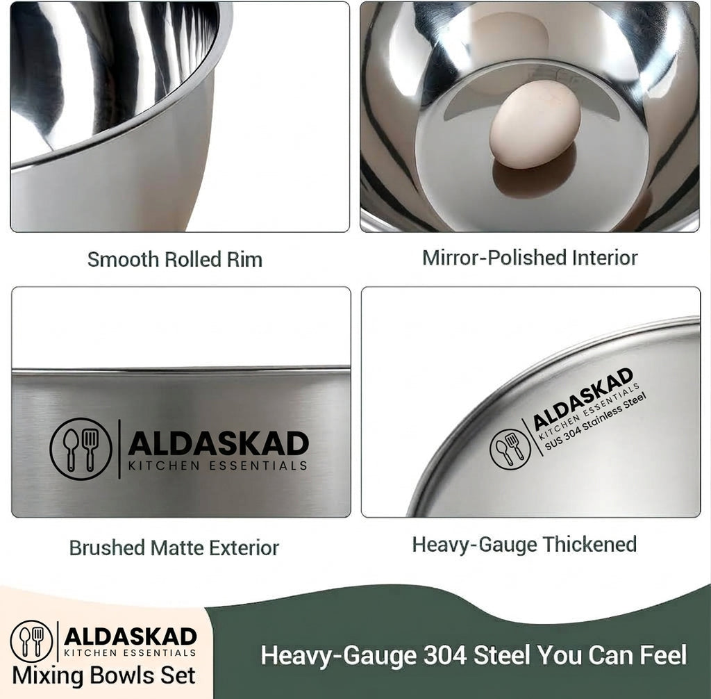 Aldaskad 304 Stainless Steel Mixing Bowls Set 3 Piece Nesting