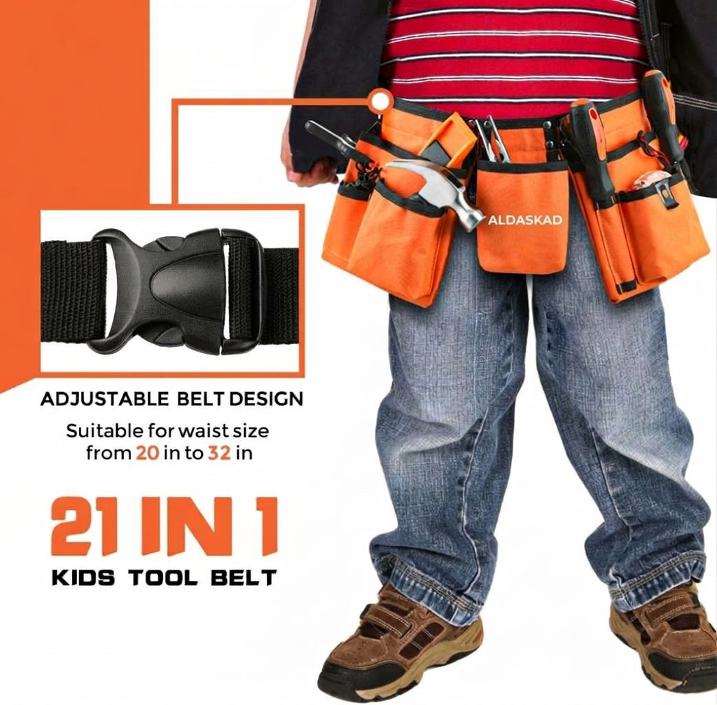 ALDASKAD 18-Piece Kids Real Tool Set with Adjustable Reinforced Tool Belt