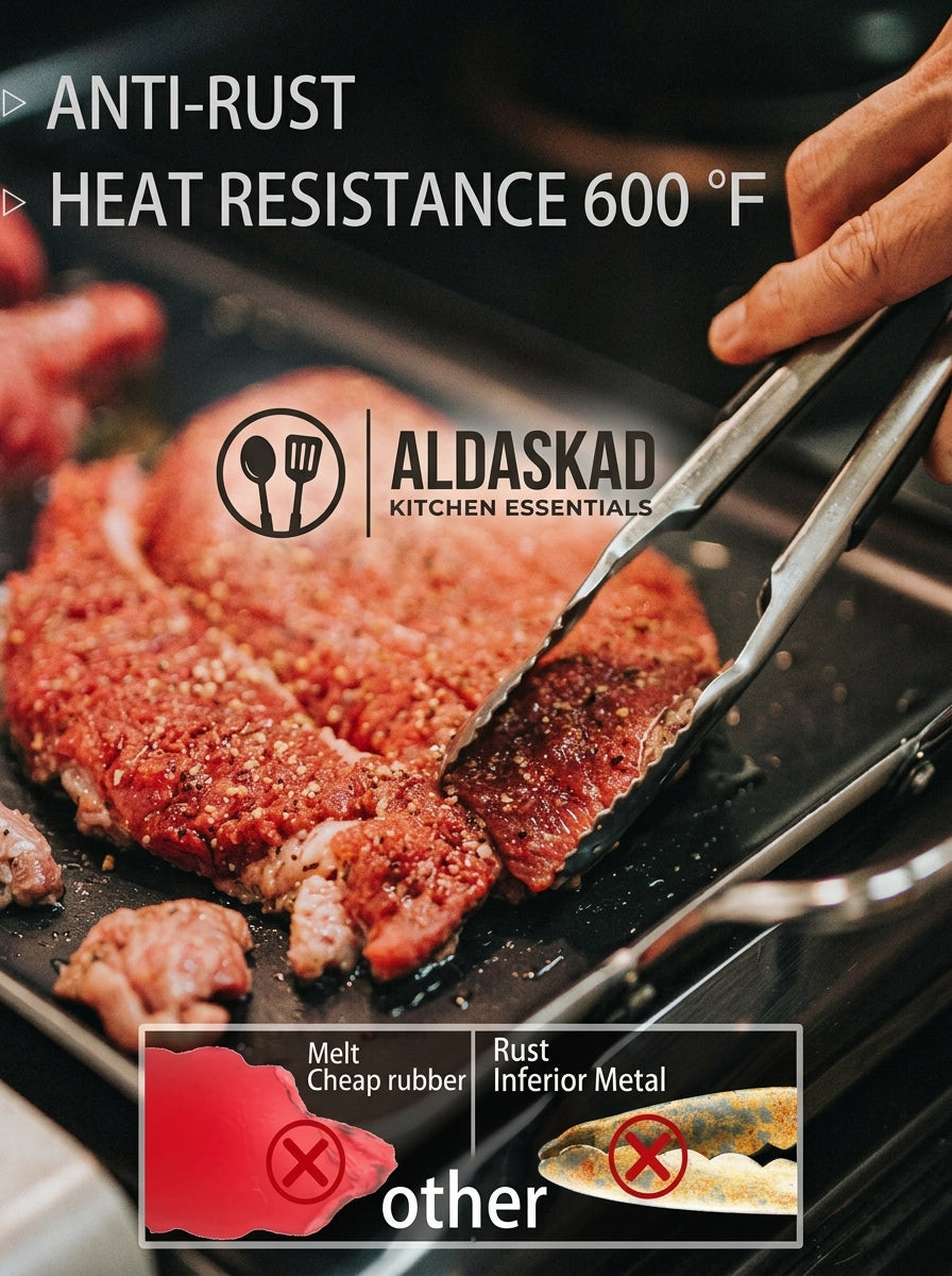 Aldaskad Premium Kitchen Tongs Set – Non-Slip Silicone Tips & Heavy-Duty Stainless Steel