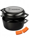 Aldaskad Pre-Seasoned Cast Iron Dutch Oven and Skillet Lid Set