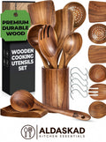 Aldaskad Cooking Teak Wooden Utensils Set and Serving Non-Stick Cookware