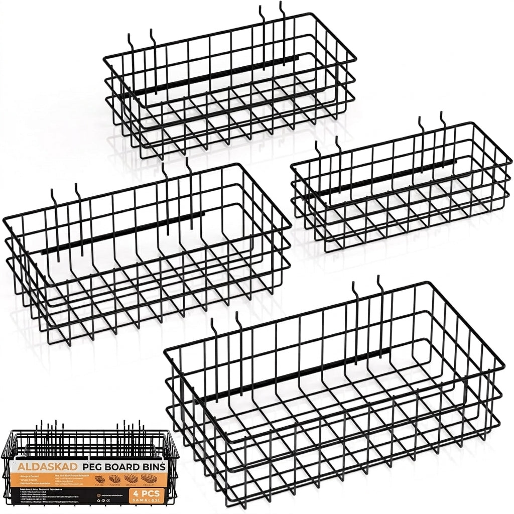 ALDASKAD 4-Pack Heavy-Duty Metal Pegboard Wire Baskets Set (S, M, L, XL)