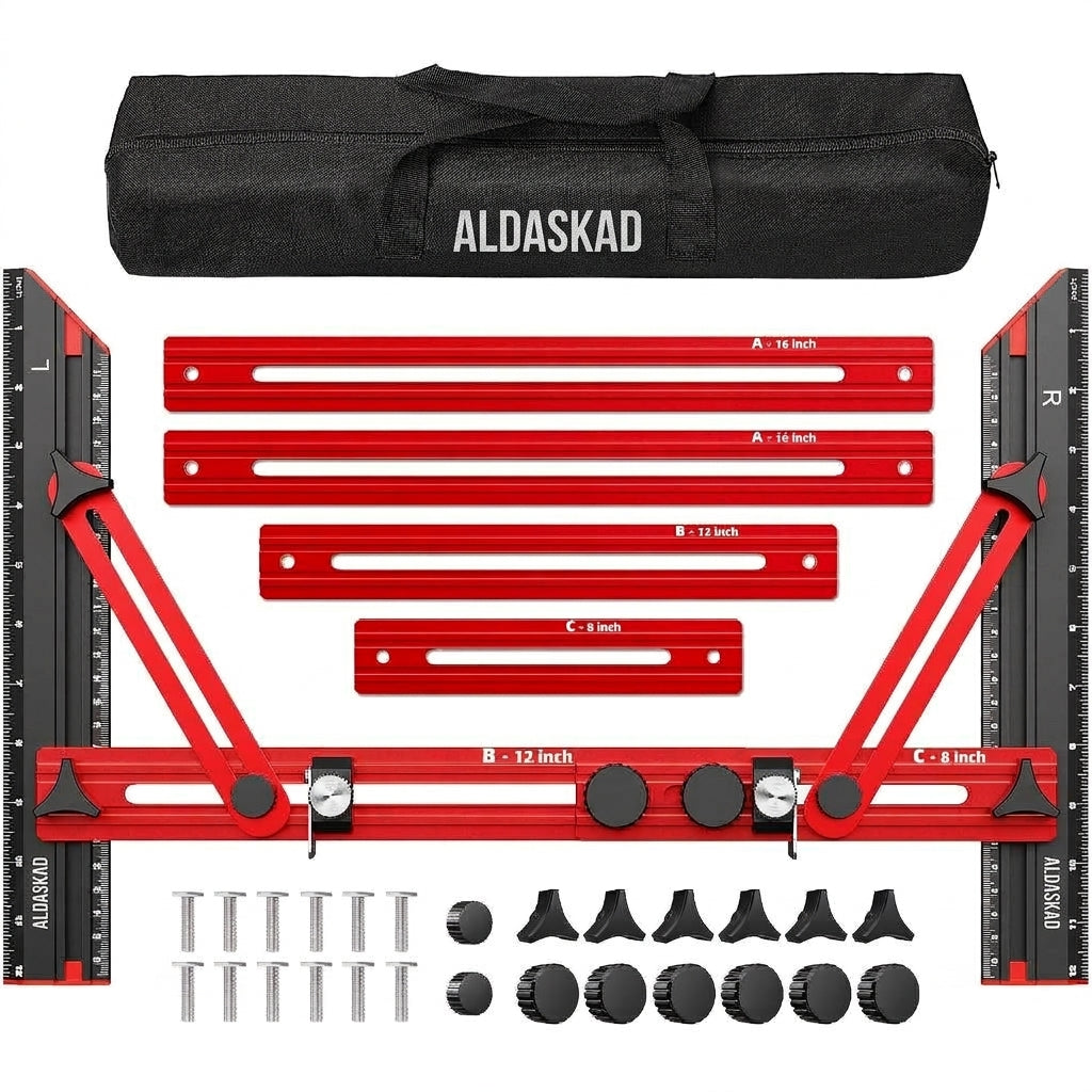 ALDASKAD Heavy-Duty Aluminum Stair Tread Template Tool with Triangular Brace & Edge Flip Stops (12" to 67")