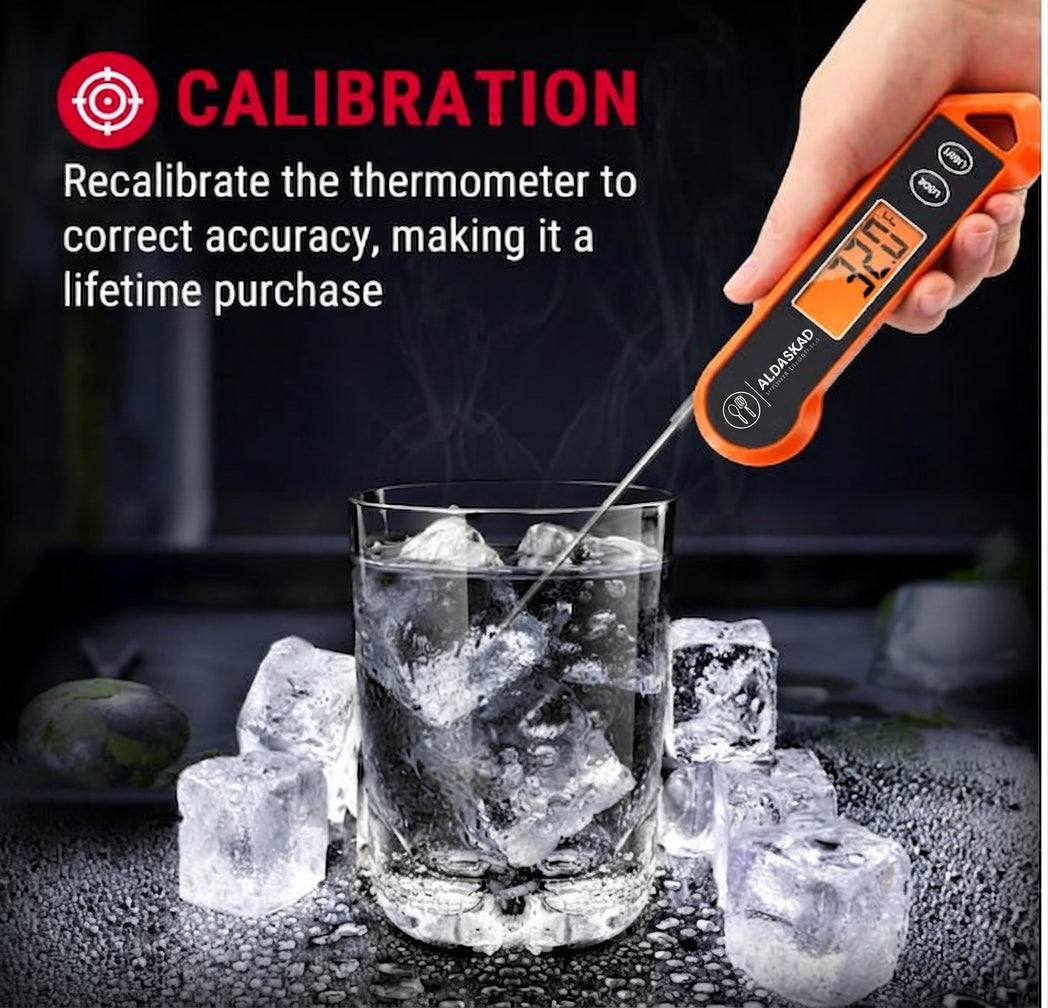 ALDASKAD Instant Read Digital Meat Thermometer – Waterproof Kitchen Thermometer with Auto-Rotating Backlit Display