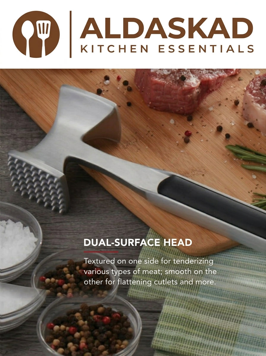 Aldaskad Meat Tenderizer Mallet – Dual-Sided Heavy Duty Meat Pounder for Steak, Chicken, & Pork – Ergonomic Soft-Grip Handle Kitchen Tool