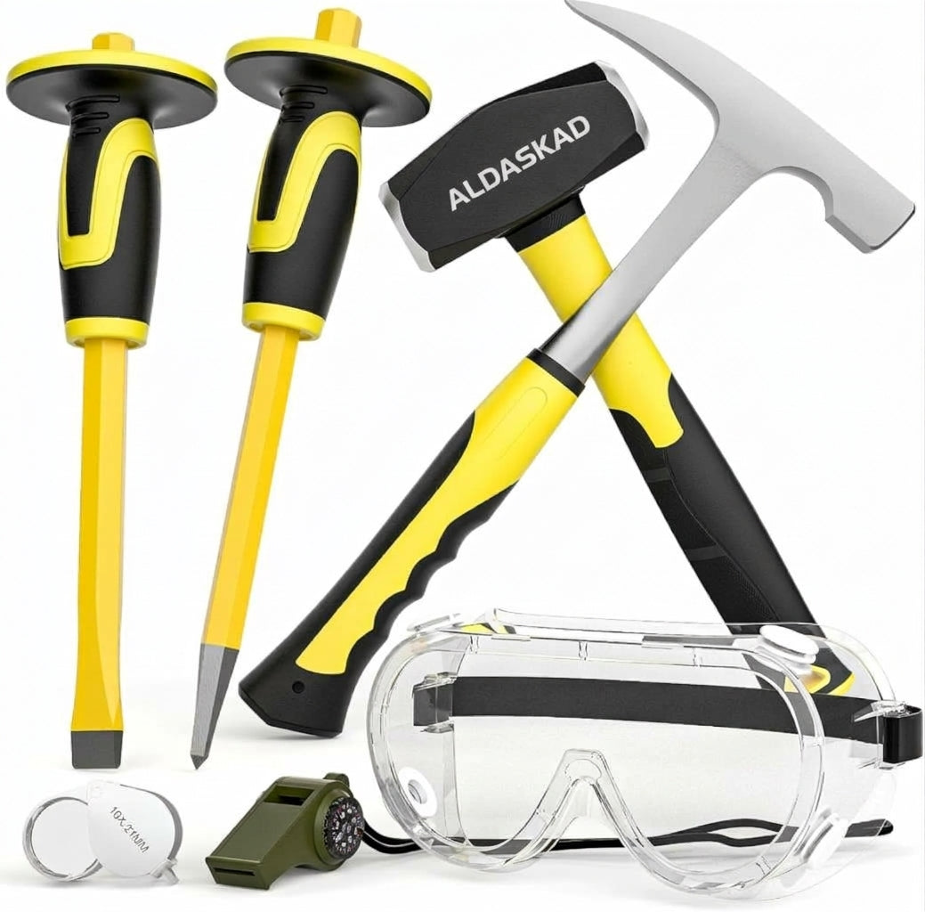 ALDASKAD 7-Piece Heavy-Duty Geology Rock Hammer & Masonry Chisel Set
