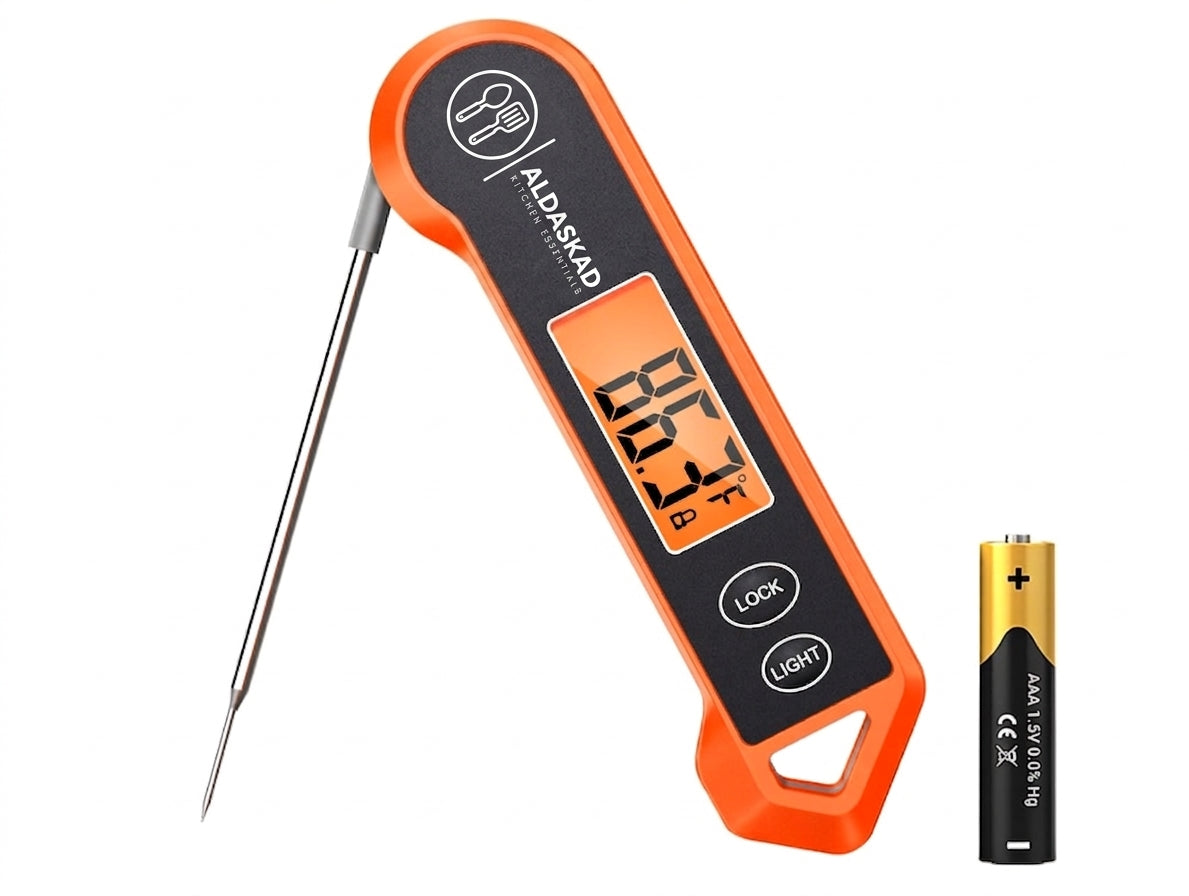 ALDASKAD Instant Read Digital Meat Thermometer – Waterproof Kitchen Thermometer with Auto-Rotating Backlit Display