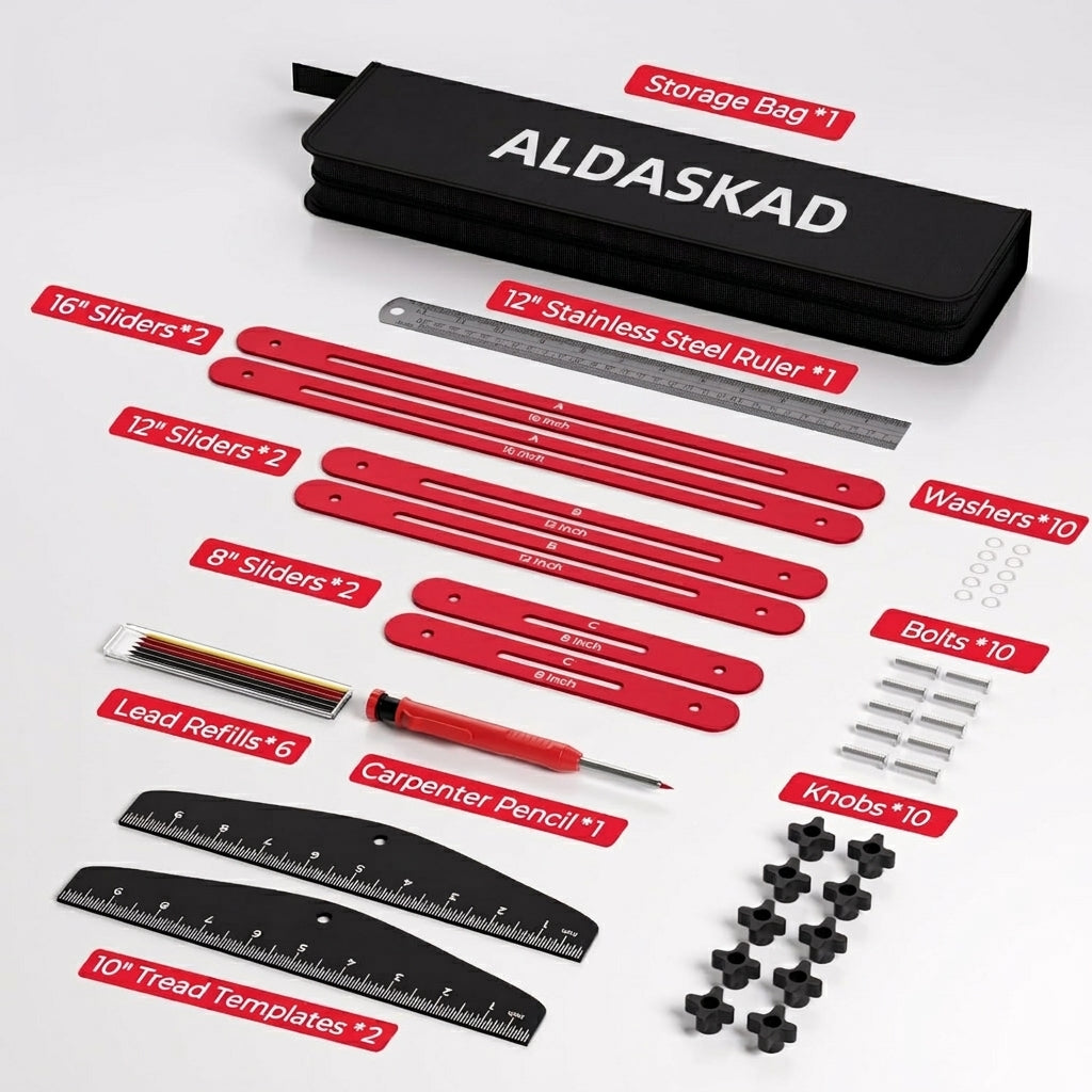 ALDASKAD Stair Tread Template Tool Kit with Carpenter Pencil & Steel Ruler