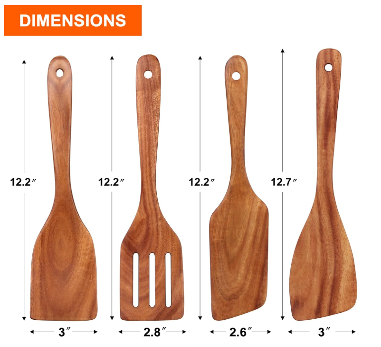 Woodenhouse Teak Wood Spatula Set for Cooking and Non-Stick Utensil Prep
