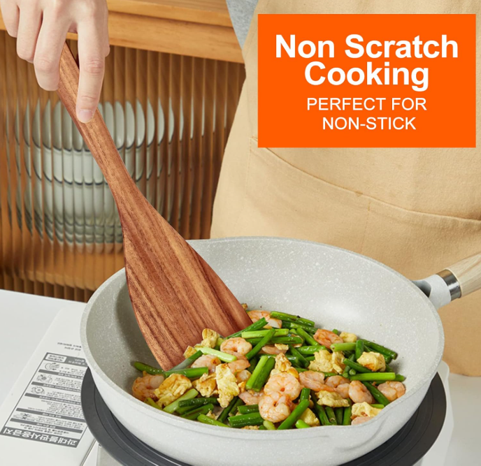 Woodenhouse Teak Wood Spatula Set for Cooking and Non-Stick Utensil Prep