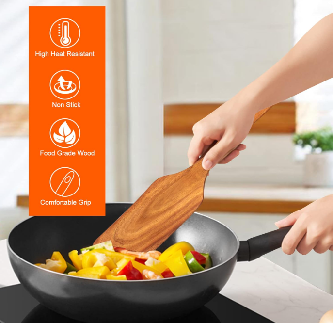 Woodenhouse Teak Wood Spatula Set for Cooking and Non-Stick Utensil Prep