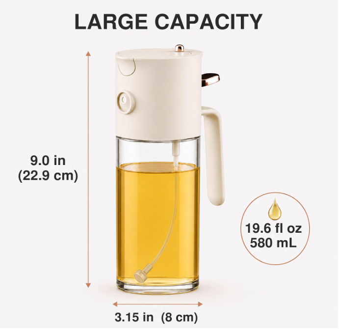 Aldaskad Glass Olive Oil Sprayer and Dispenser Bottle for Cooking and Air Fryer