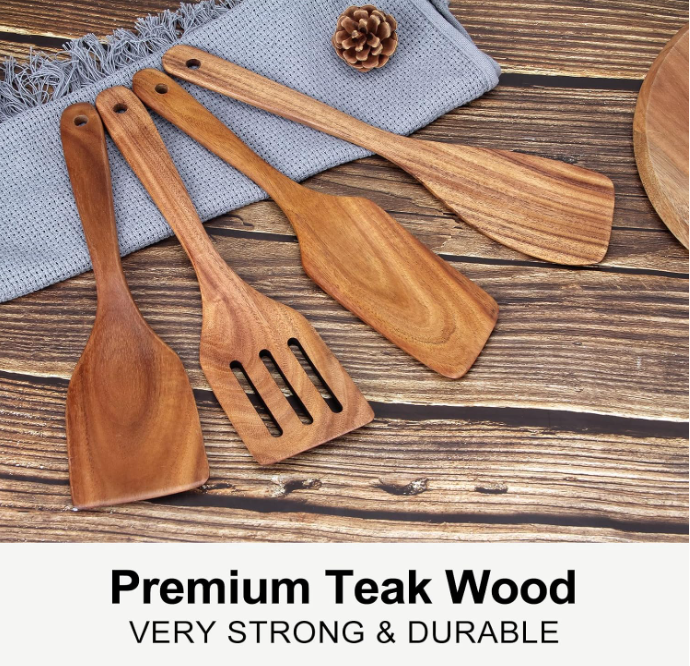Woodenhouse Teak Wood Spatula Set for Cooking and Non-Stick Utensil Prep