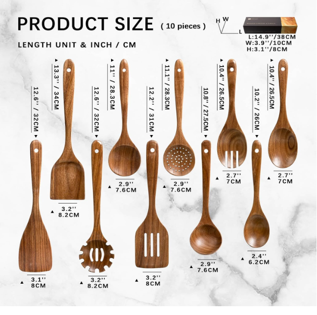 Aldaskad Cooking Teak Wooden Utensils Set and Serving Non-Stick Cookware