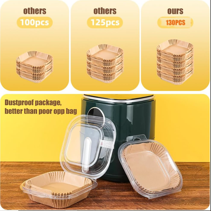 Aldaskad Kitchen 130PCS 9.5-Inch Square Air Fryer Liners