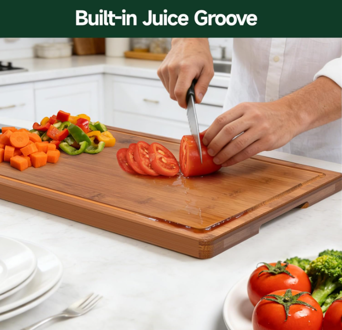 Woodenhouse 3-Piece Carbonized Bamboo Cutting Board Set with Deep Juice Grooves