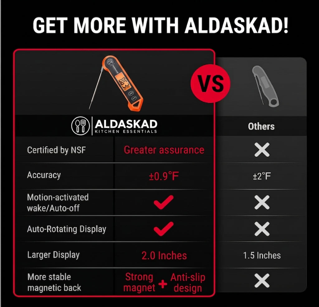 ALDASKAD Instant Read Digital Meat Thermometer – Waterproof Kitchen Thermometer with Auto-Rotating Backlit Display